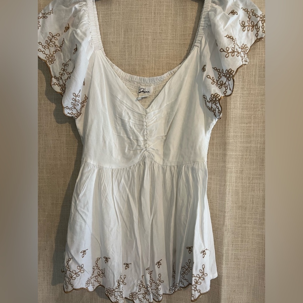 Japna White Blouse with Brown Embroidery